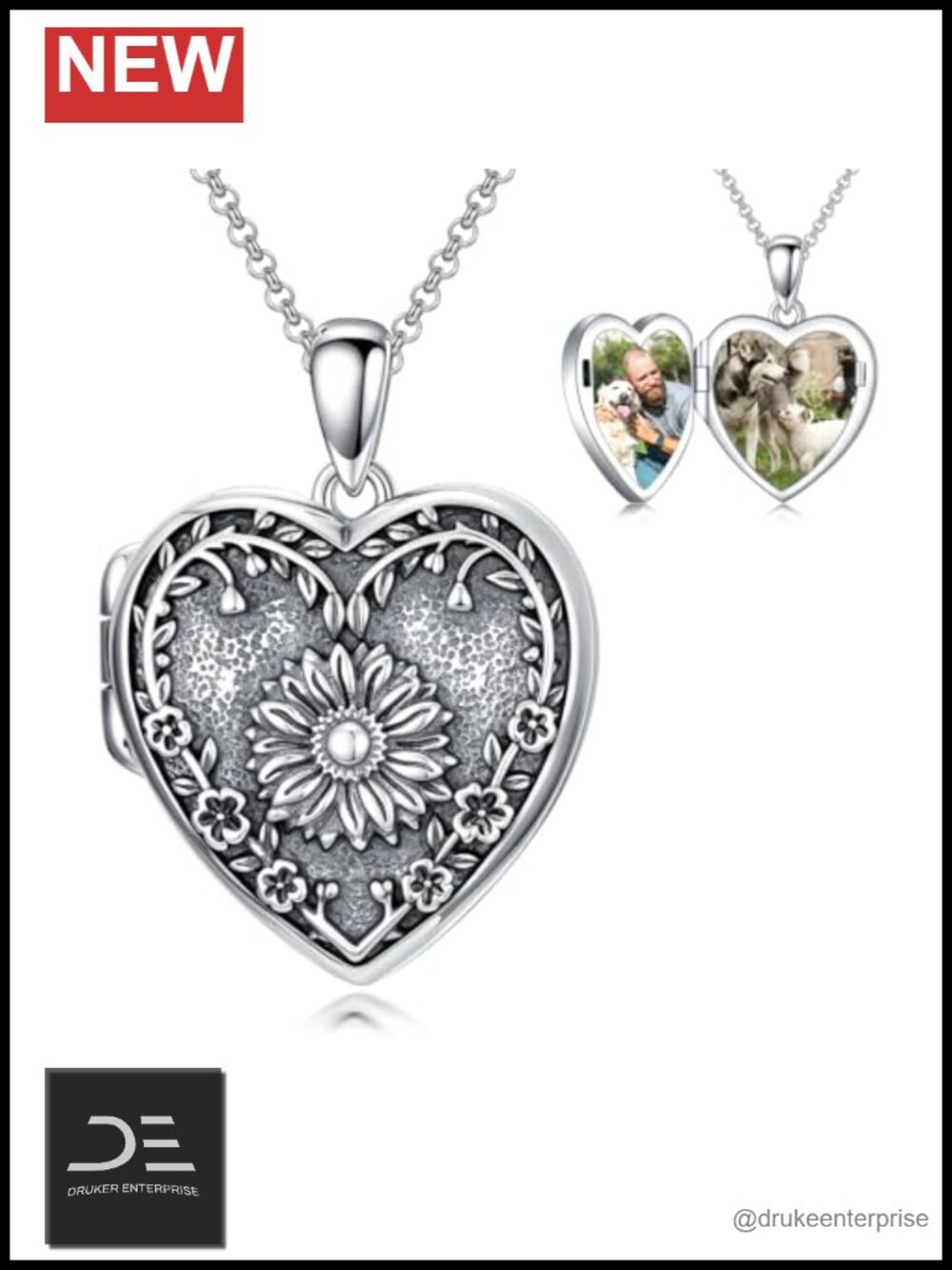 Heart Locket Necklace 925 Sterling Silver Custom Photo Pendant Memorial Jewelry